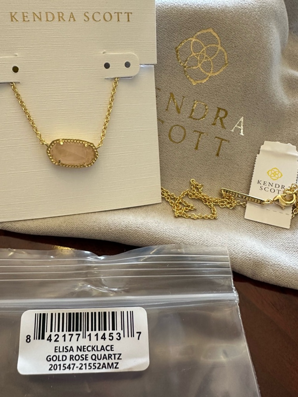 Kendra Scott Elisa Gold w/ Rose Quartz Necklace NEW - Picture 5 of 12